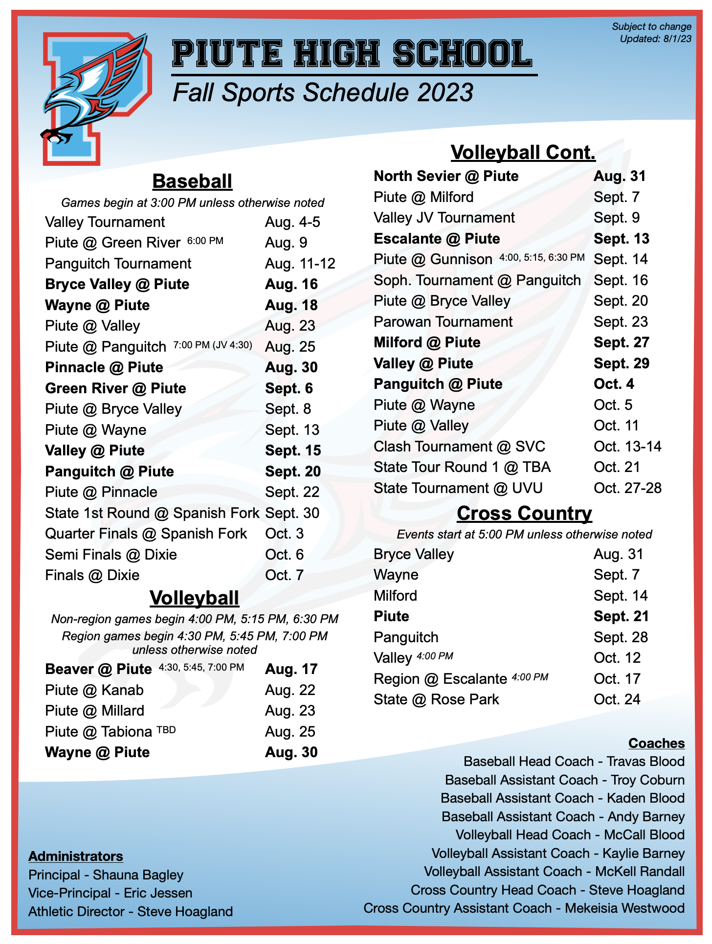 Fall Sports Calendar 2023