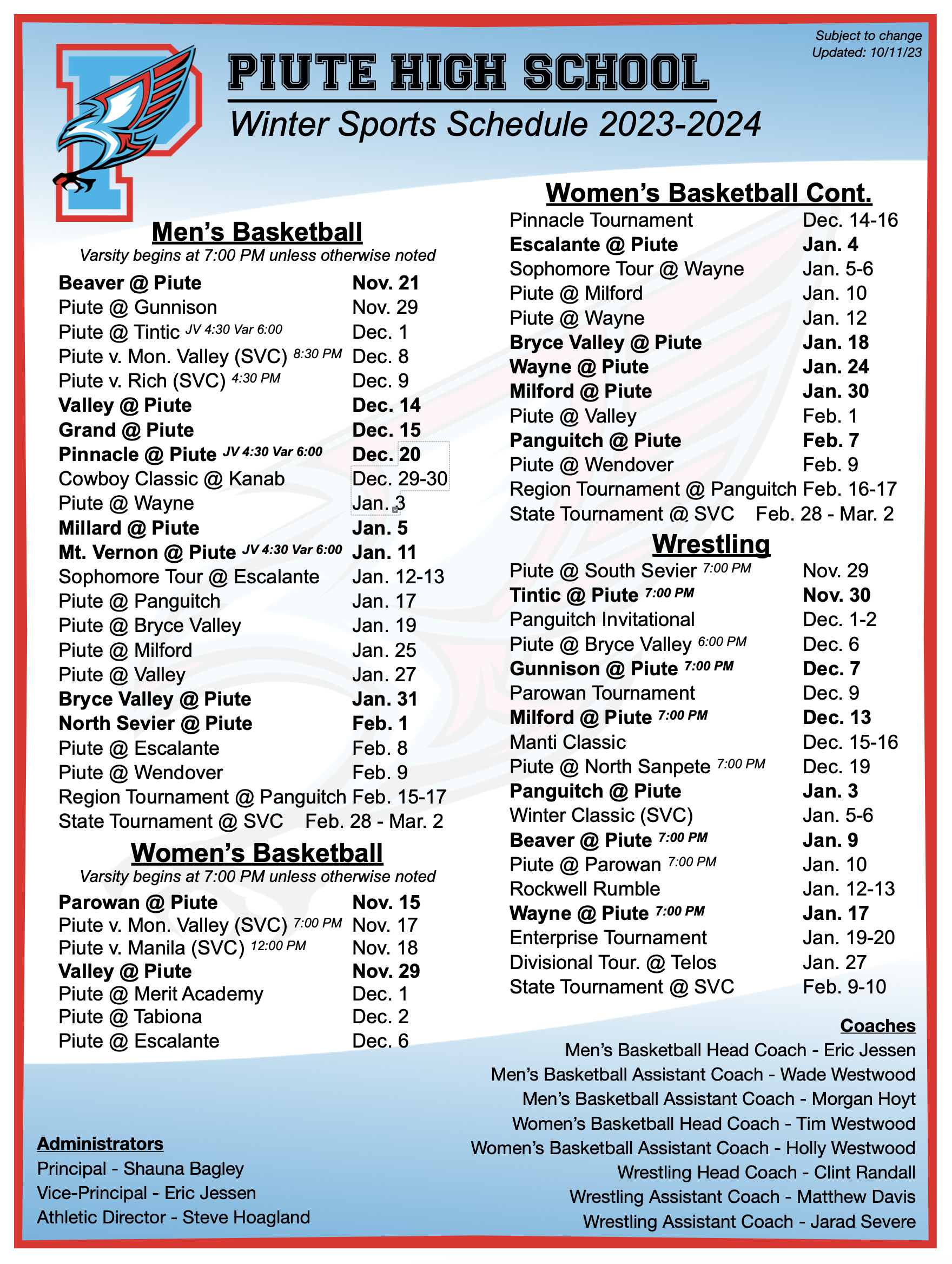 Winter Sports Calendar SY24